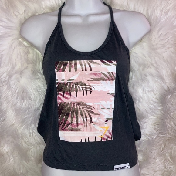 GYMSHARK Gray Palm Leaf Twisted Back Racerback Tank Top S - Picture 13 of 16